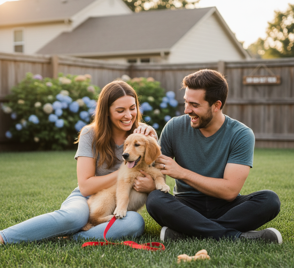 Golden Retriever with First Time Owners