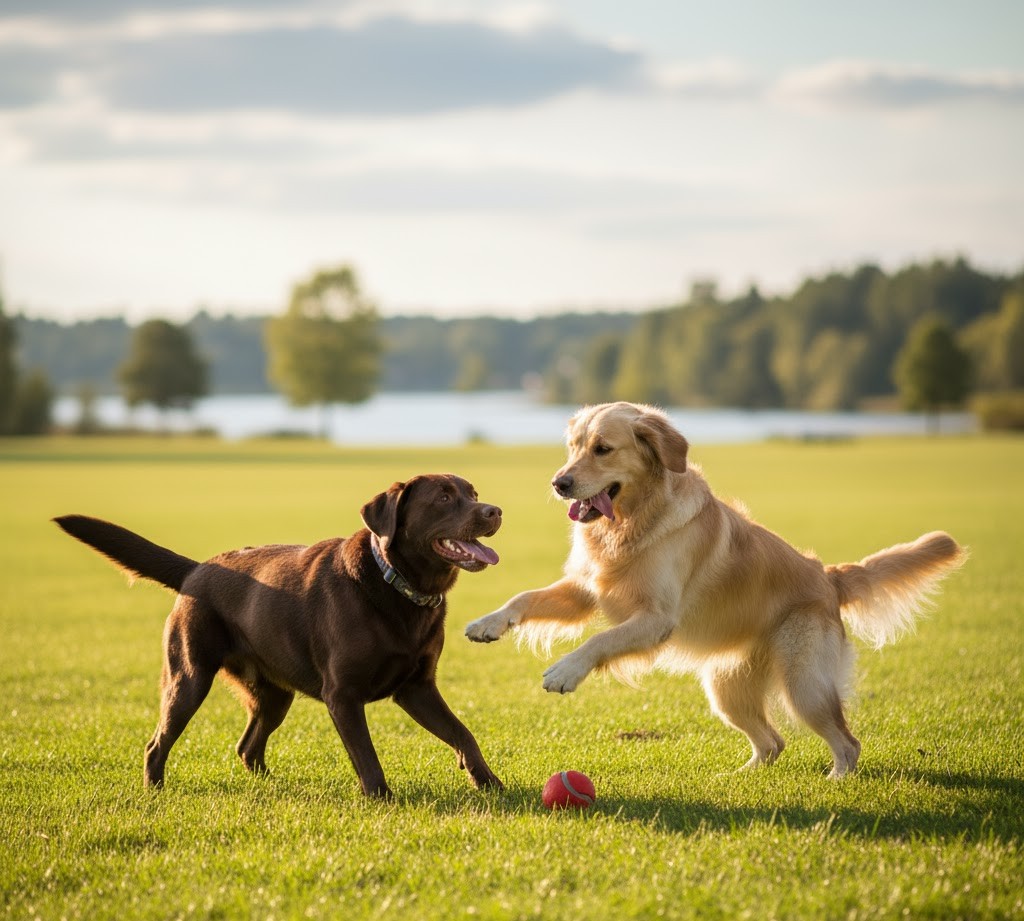 Labrador vs Golden Retriever playing